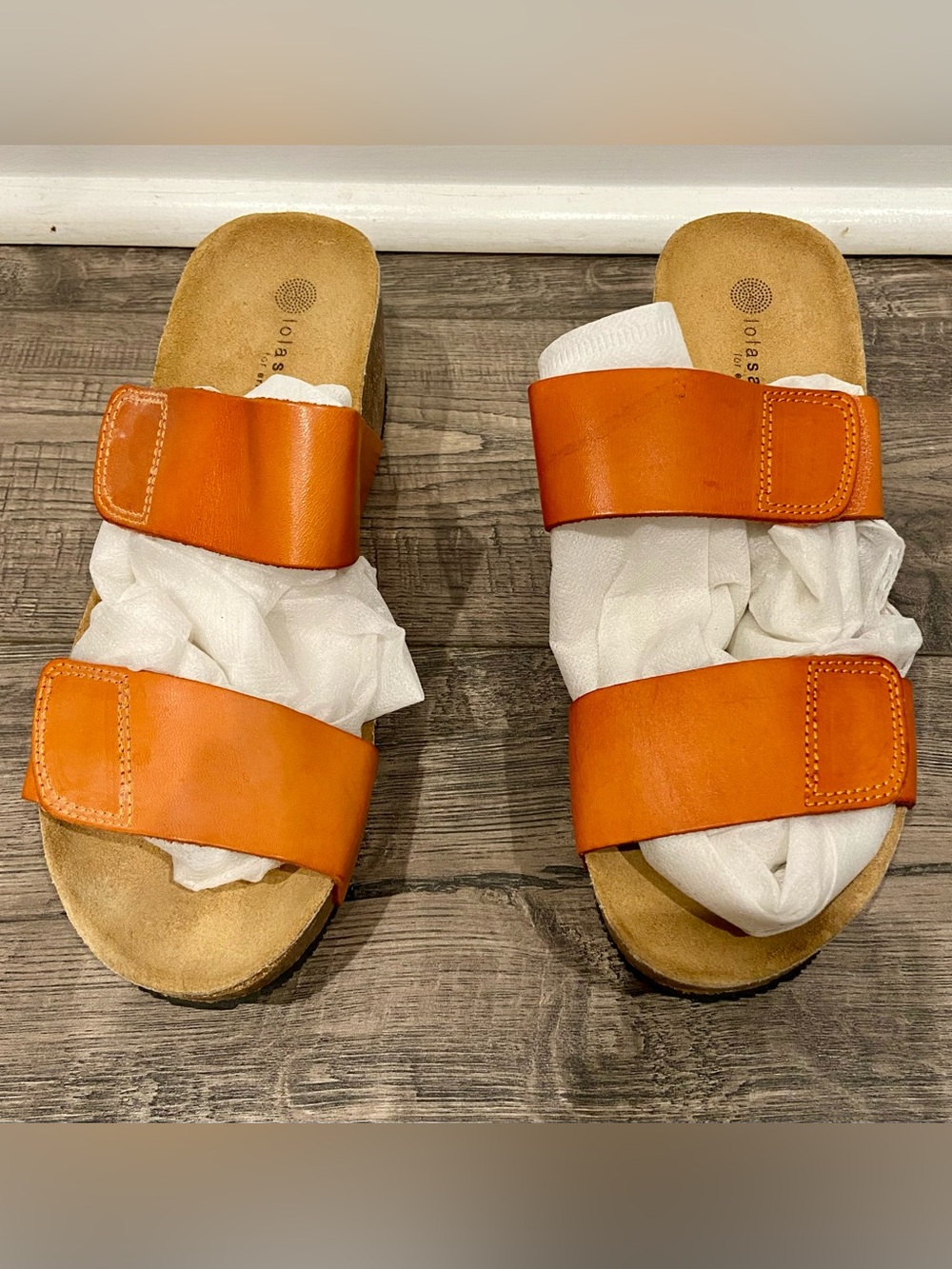 Lola Sabbia Orange Leather Wedge Slide Sandals Stitched Straps EU 39 NWOB